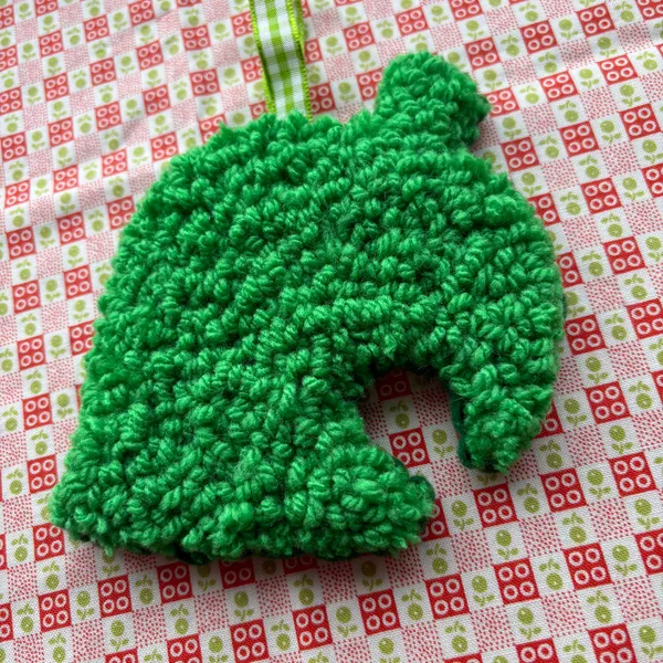 Leaf Icon - Green - handmade punch needle textile art by Courteney Textiles